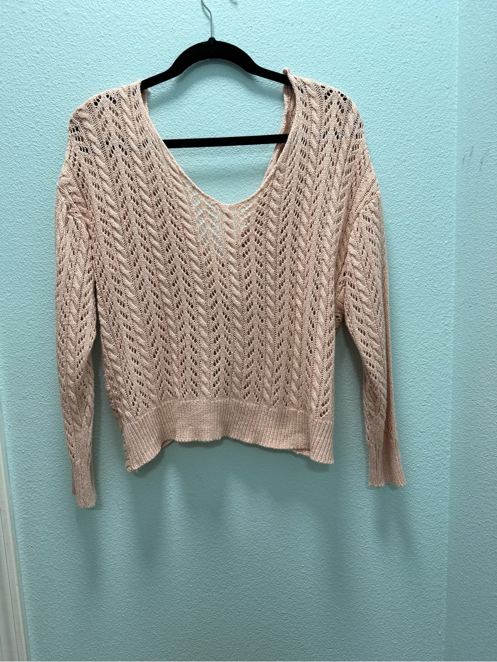 Main Strip Blush Open-Knit V-Neck Sweater